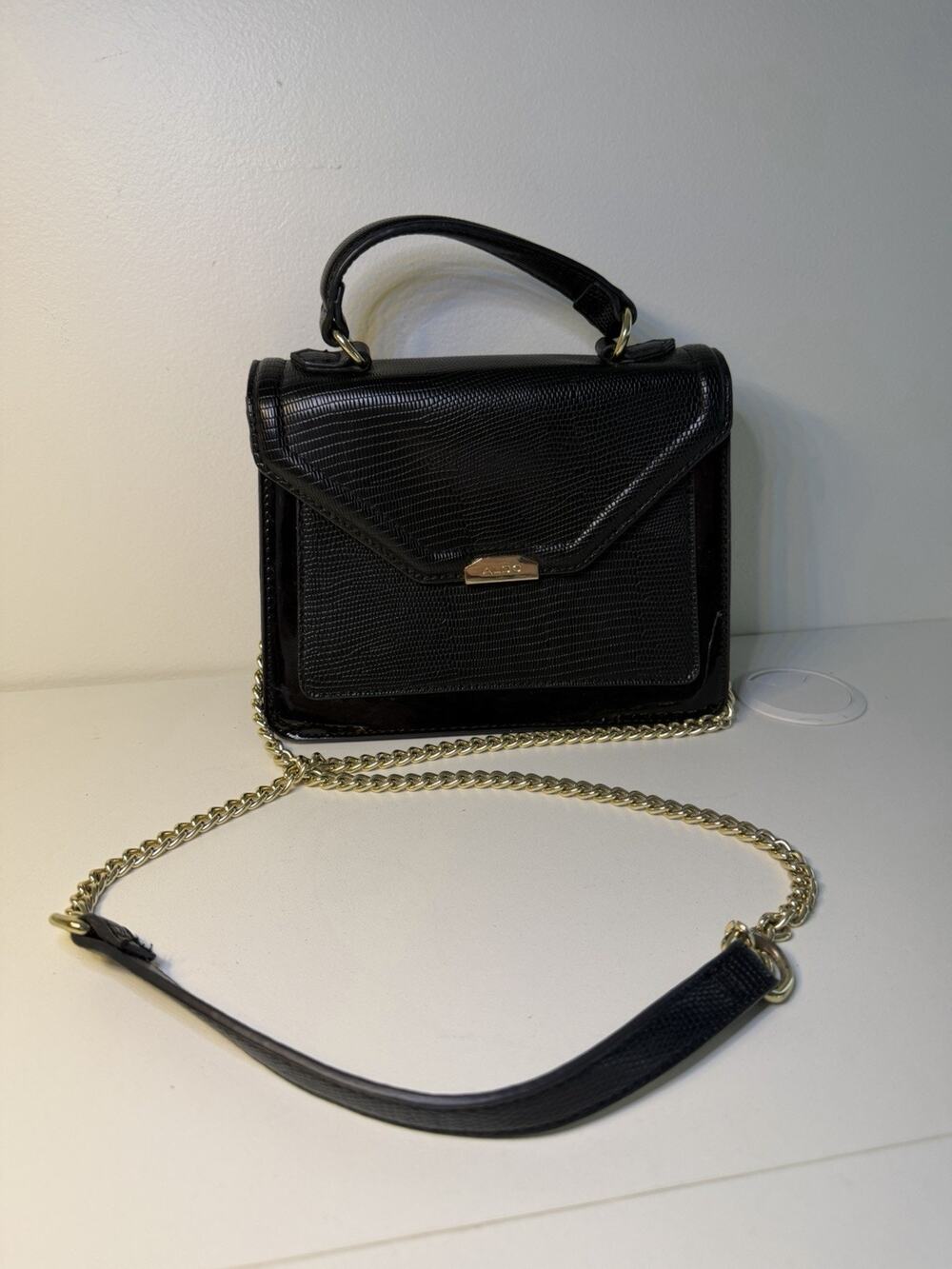 ALDO Faux Leather Womens Top Handle Mini Crossbody Bag Tiny Shoulder Purse Black
